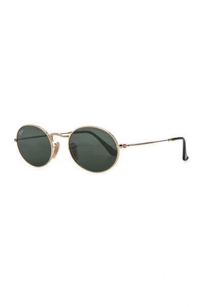Shop Ray Ban Oval Flat Sunglasses In Gold & Green