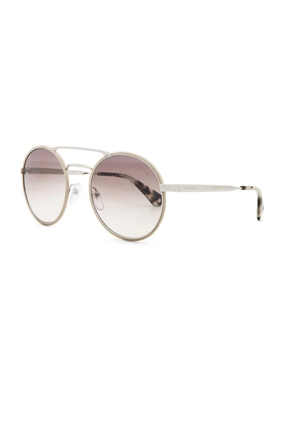 Shop Prada Round Sunglasses In Silver & Light Brown