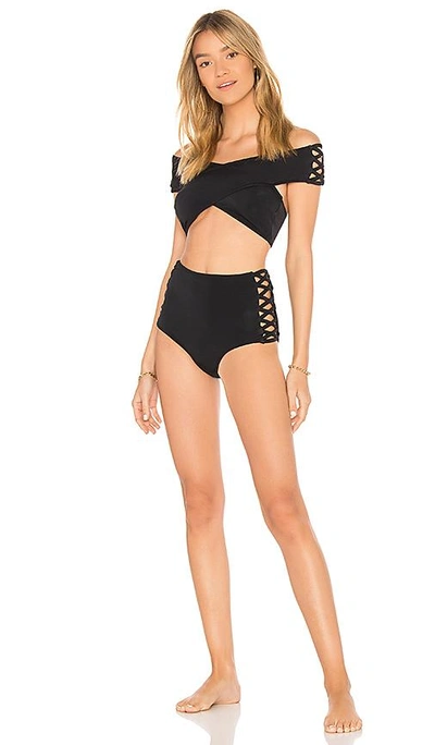 Shop Oye Swimwear Lucette Lace Up Bikini Set In Black