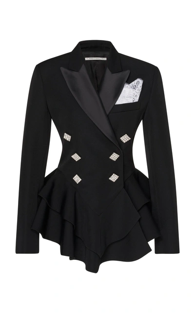 Shop Alessandra Rich Double Breasted Wool Jacket In Black