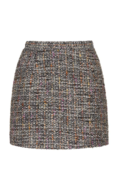 Shop Alessandra Rich Bouclé Tweed Mini Skirt In Grey