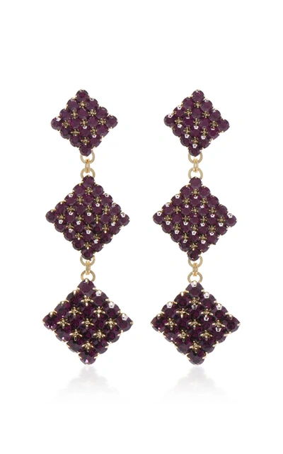 Shop Alessandra Rich Long Colored Crystal Diamond Earrings In Purple