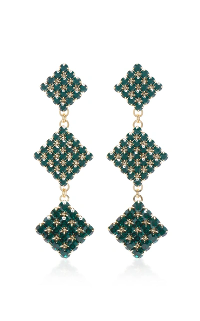 Shop Alessandra Rich Long Colored Crystal Diamond Earrings In Green