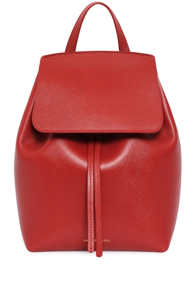 Shop Mansur Gavriel Saffiano Mini Backpack In Red