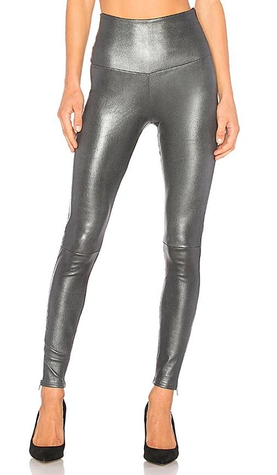 Shop Mlml High Waisted Band Leggings With Zippers In Metallic Silver