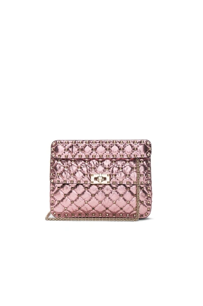 Shop Valentino Medium Metallic Rockstud Spike Shoulder Bag In Pink,metallics