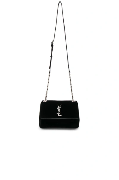Shop Saint Laurent Small Velvet Monogramme West Hollywood Bag In Black
