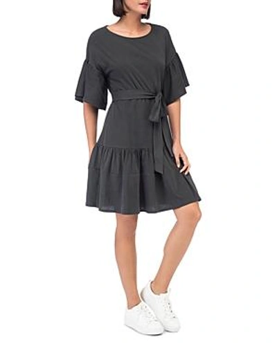 Shop B Collection By Bobeau Angel Belted Flutter Dress In Washed Black