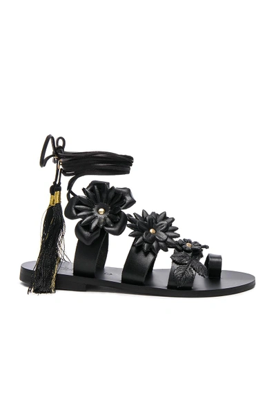 Shop Elina Linardaki For Fwrd Leather Lace Up Sandals In Black
