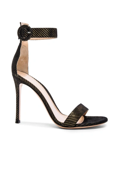 Shop Gianvito Rossi Metallic Pinstripe Portofino Heels In Metallics,black,stripes
