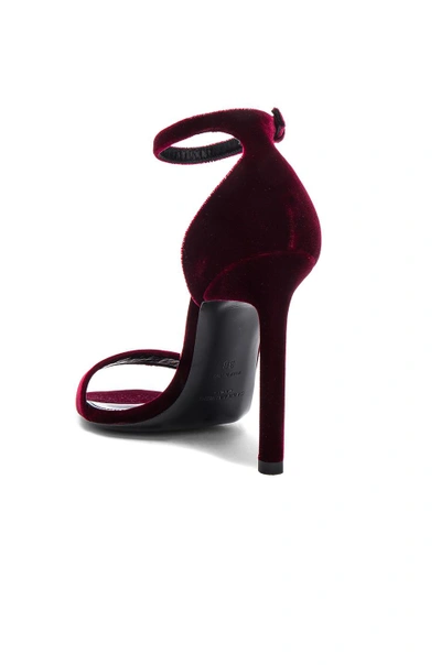 Shop Saint Laurent Velvet Amber Ankle Strap Heels In Red