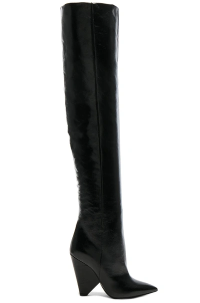 Shop Saint Laurent Leather Niki Thigh High Boots In Black