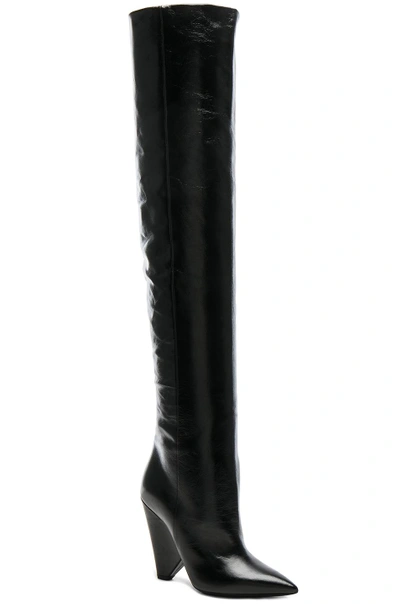 Shop Saint Laurent Leather Niki Thigh High Boots In Black