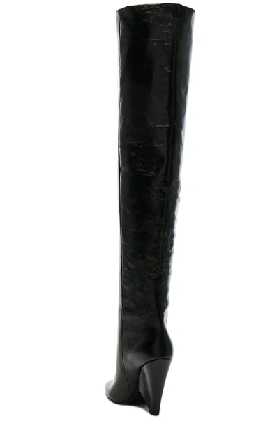 Shop Saint Laurent Leather Niki Thigh High Boots In Black