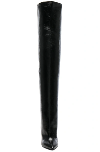 Shop Saint Laurent Leather Niki Thigh High Boots In Black