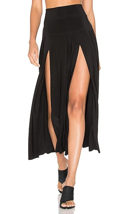 Shop Norma Kamali Pleated Skirt With Slit In Black