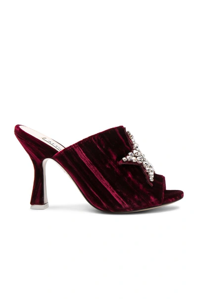 Shop Attico Velvet Debbie Mules With Star Embroidery In Red