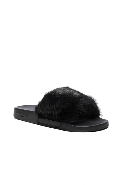 Shop Givenchy Mink Fur Slides In Black.