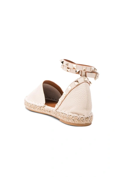 Shop Valentino Rockstud Double Flat Leather Espadrilles In White