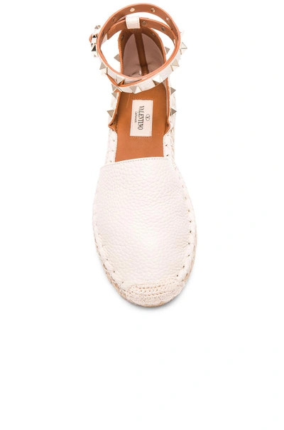 Shop Valentino Rockstud Double Flat Leather Espadrilles In White