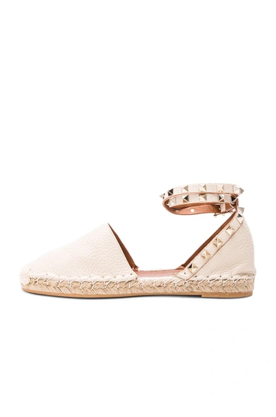 Shop Valentino Rockstud Double Flat Leather Espadrilles In White