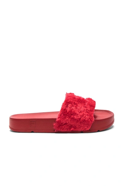 Shop Baja East X Fila Faux Shearling Slides In Red