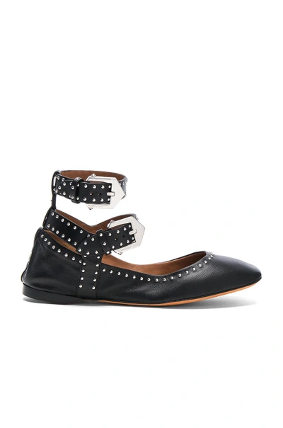 Shop Givenchy Studded Ankle Strap Leather Ballerina Flats In Black