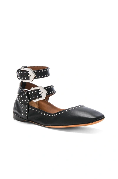 Shop Givenchy Studded Ankle Strap Leather Ballerina Flats In Black