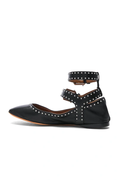 Shop Givenchy Studded Ankle Strap Leather Ballerina Flats In Black