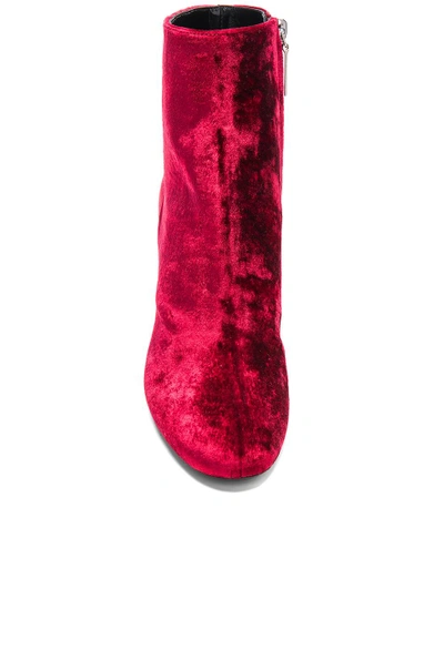 Shop Saint Laurent Velvet Loulou Pin Boots In Red