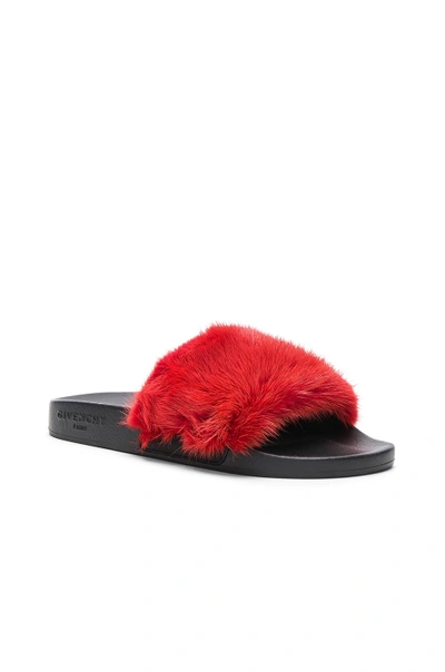 Shop Givenchy Mink Fur Slides In Red