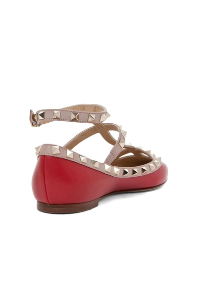 Shop Valentino Rockstud Leather Cage Flats In Red