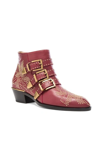 Shop Chloé Chloe Susanna Leather Studded Booties In Red
