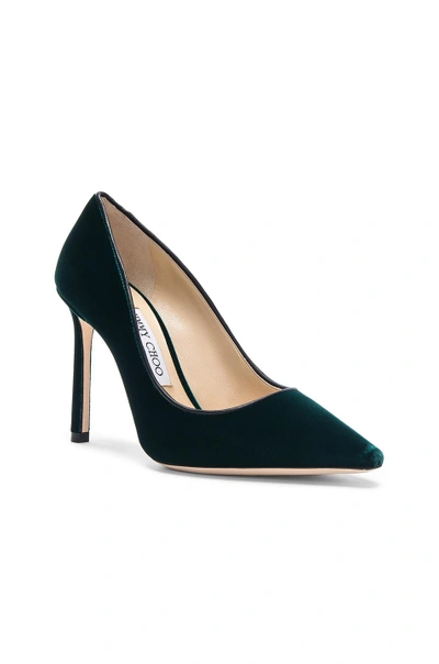 Shop Jimmy Choo Romy 100 Velvet Pumps In Green