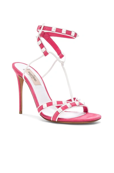 Shop Valentino Free Rockstud Ankle Strap Sandals In Pink