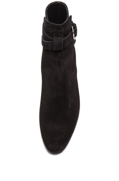 Shop Saint Laurent Suede Blake Buckle Boots In Black