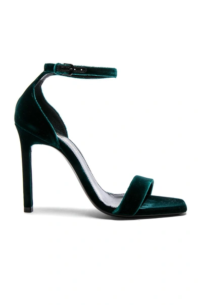 Shop Saint Laurent Velvet Amber Ankle Strap Heels In Green