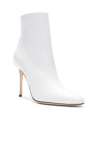 Shop Manolo Blahnik Leather Insopo 105 Booties In White