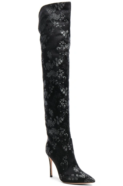 Shop Gianvito Rossi Embroidered Silk Rennes Thigh High Boots In Black,floral