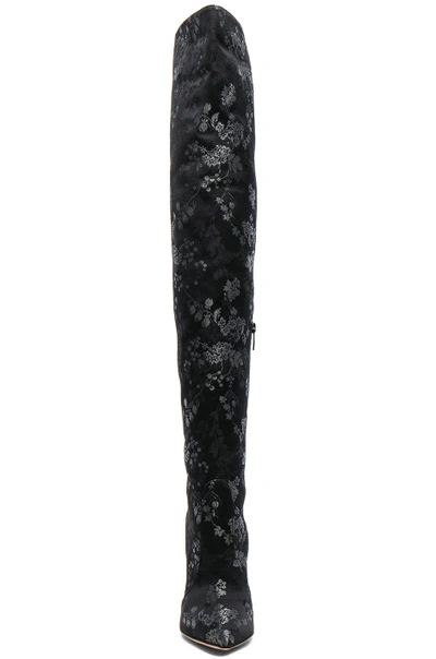 Shop Gianvito Rossi Embroidered Silk Rennes Thigh High Boots In Black,floral