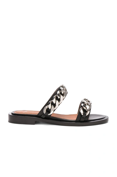 Shop Givenchy Leather Two Strap Chain Flat Sandals In Black