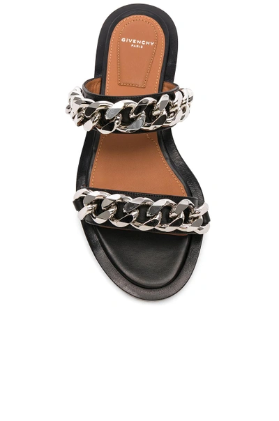Shop Givenchy Leather Two Strap Chain Flat Sandals In Black