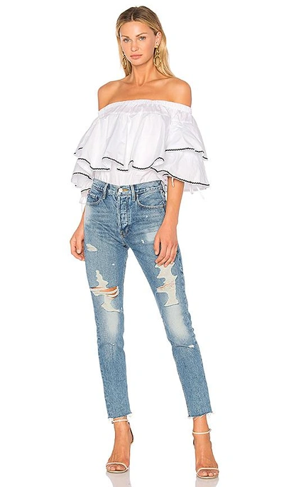 Shop Endless Rose Ruffle Trim Off Shoulder Top In White