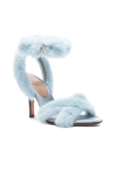 Shop Valentino Mink Fur Ankle Strap Heels In Blue