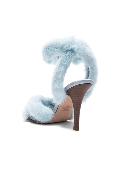 Shop Valentino Mink Fur Ankle Strap Heels In Blue