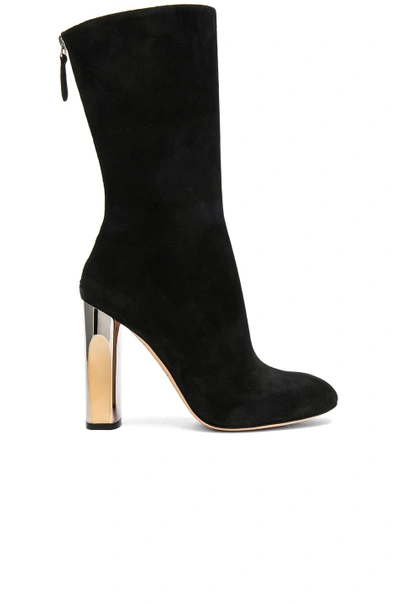 Shop Alexander Mcqueen Cashmere Suede Tall Heeled Boots In Black