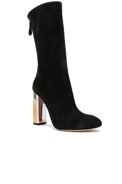 Shop Alexander Mcqueen Cashmere Suede Tall Heeled Boots In Black