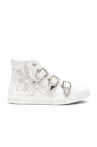 Shop Chloé Chloe Kyle Semi-shiny Calf Leather Buckle Sneakers In White