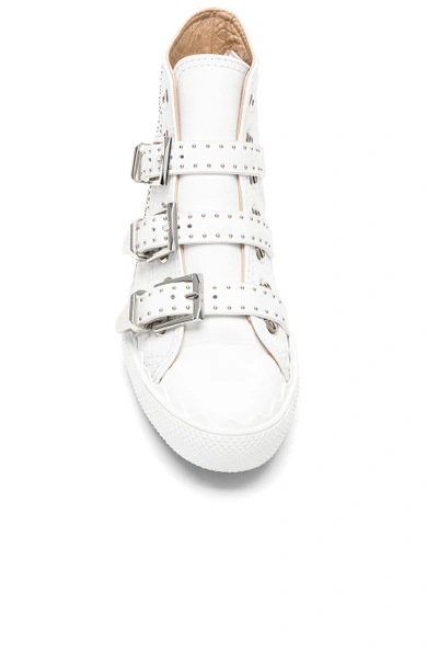 Shop Chloé Chloe Kyle Semi-shiny Calf Leather Buckle Sneakers In White