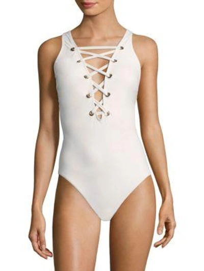 Shop Amoressa The Ramones Stevie One-piece Swimsuit In White